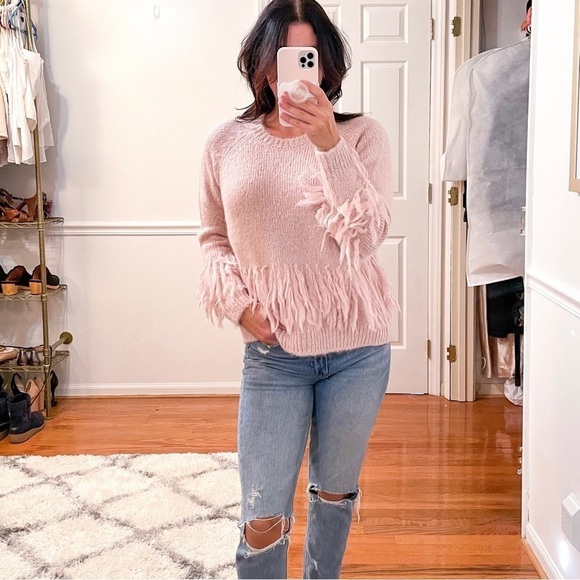 Cinq a Sept Izabella Alpaca Wool Fringe Sweater S - Picture 2 of 7